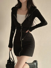 LIZAKOSHT  -  New Vintage Aesthetic Elegant Hooded Dress Women Street Pastel Fairycore Grunge Zip-up Pockets Long Sleeve Bodycon Dresses